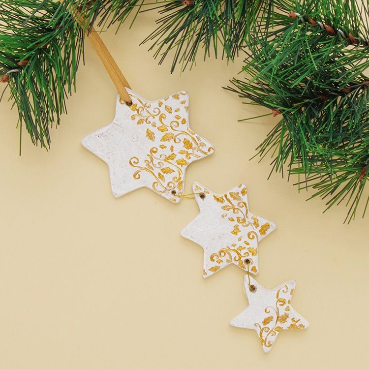 Triple Star Embossed Clay Decoration