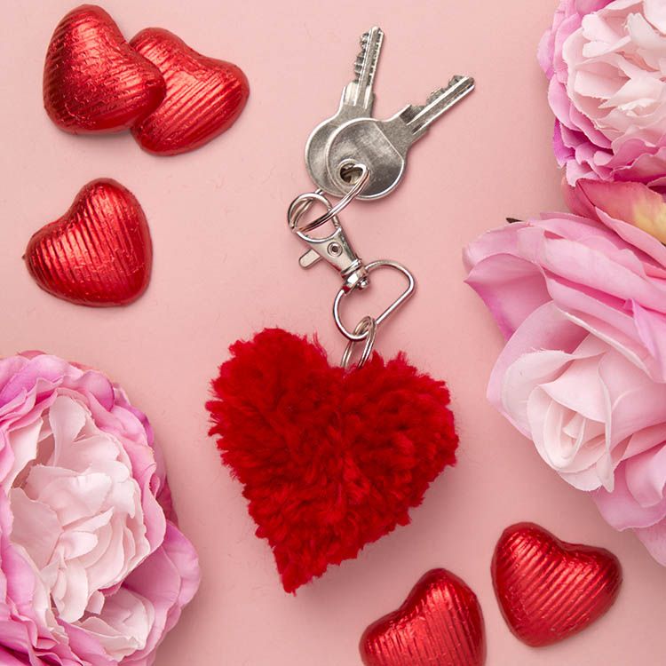 Heart Pom Pom Keyring