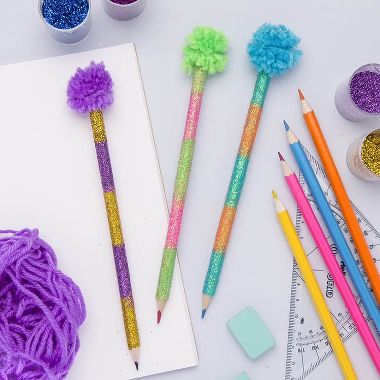 Glitter Pom Pom Pencils