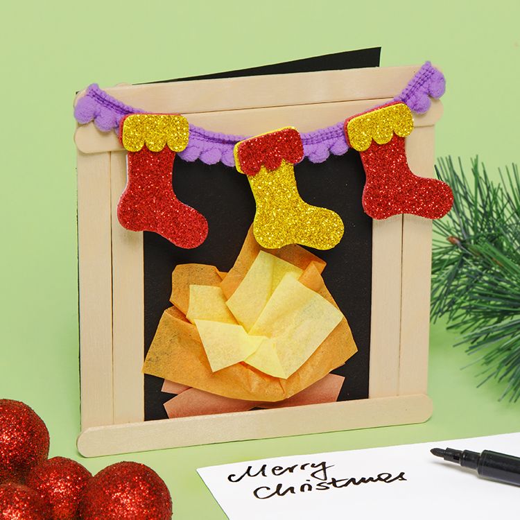 Festive Fireplace Pop Stick Card