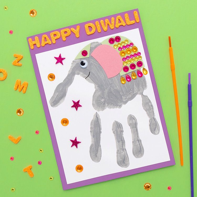 Diwali Elephant Handprint Card