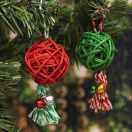 Rattan Balls & Bells Tree Decorations