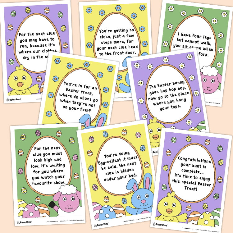 Easter Egg Hunt Clues Printable (Coloured)