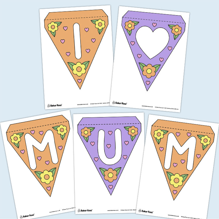 I Love Mum Coloured Bunting Printable