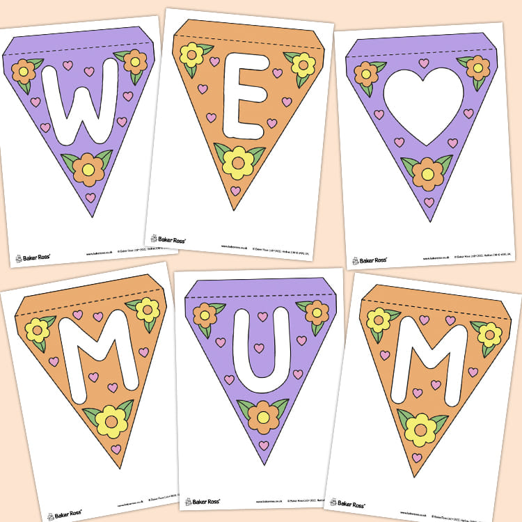 We Love Mum Coloured Bunting Printable