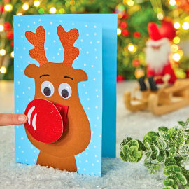 Reindeer Bouncy Nose Christmas Card