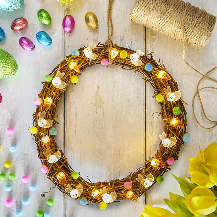 Easter Bunny and Carrot LED String Light Wreath