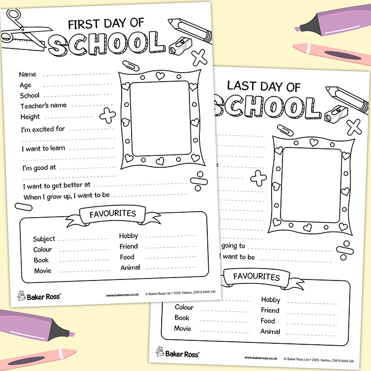 First & Last Day of School Activity Sheets