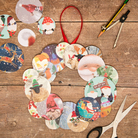 Upcycled Christmas Cards Circle Wreath